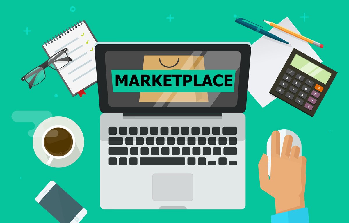 laptop with a marketplace open